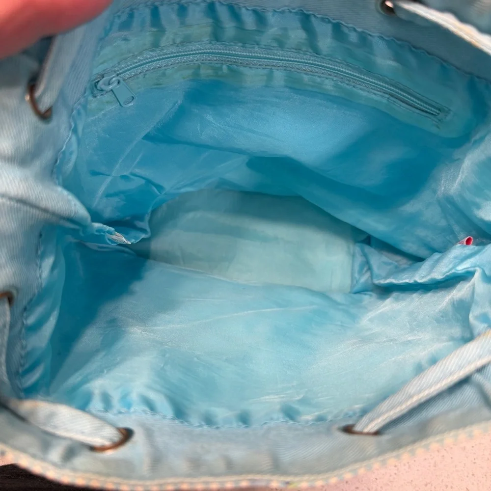 Laura Ashley Blue Gingham Drawstring Bag